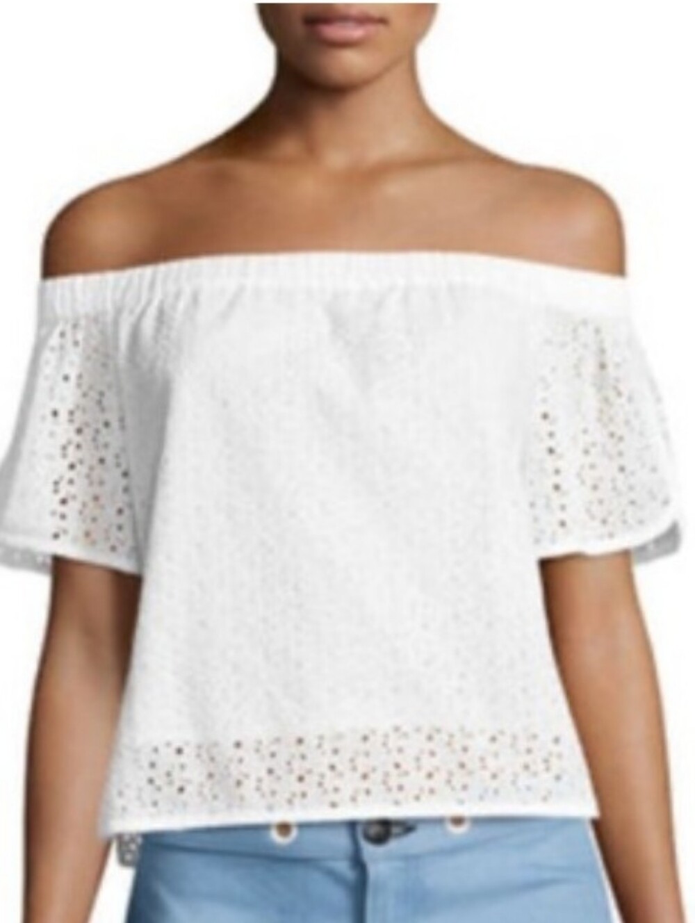 rag & bone White Eyelet Off-Shoulder Crop Top